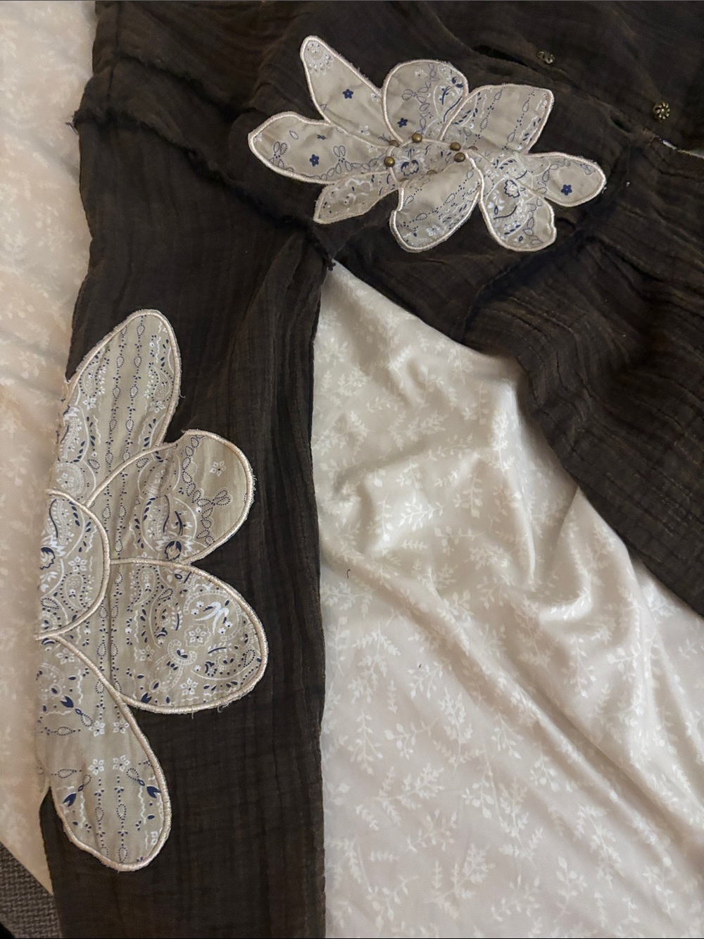 POL Black Long Coat with Cream Floral Appliqué - Picture 4 of 11